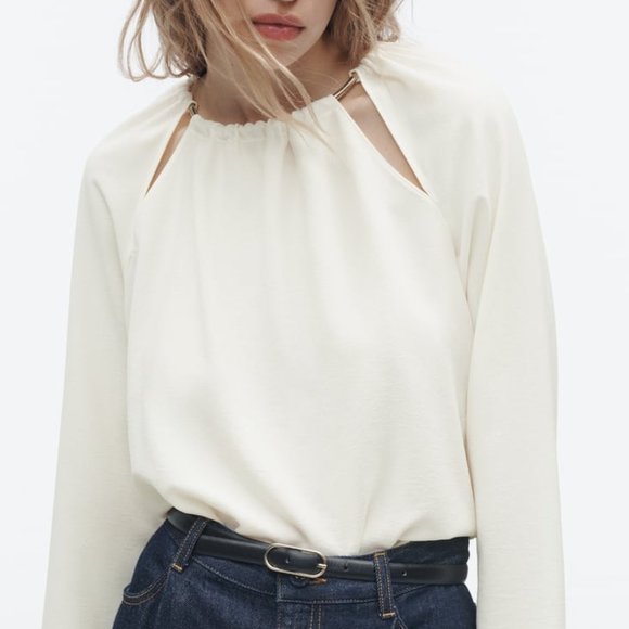 NWT CUT OUT ECRU WHITE BLOUSE - Picture 1 of 9